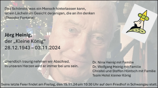Traueranzeige von Jörg Heinig von Allgäuer Zeitung, Füssen