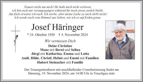 Traueranzeige von Josef Häringer von Allgäuer Zeitung, Füssen