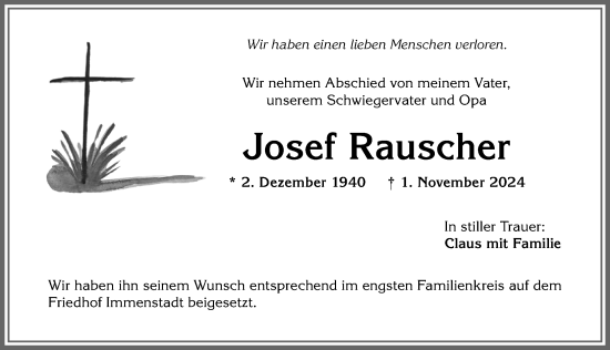 Traueranzeige von Josef Rauscher von Allgäuer Anzeigeblatt