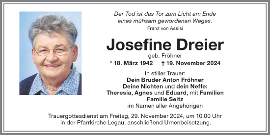 Traueranzeige von Josefine Dreier von Memminger Zeitung