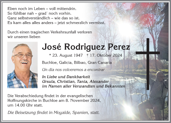 Traueranzeige von Jose Rodriguez Perez von Allgäuer Zeitung, Kaufbeuren/Buchloe
