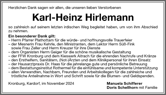 Traueranzeige von Karl-Heinz Hirlemann von Memminger Zeitung