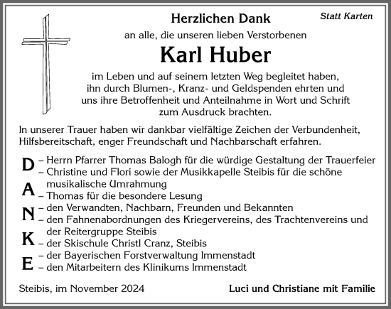 Traueranzeige von Karl Huber von Allgäuer Anzeigeblatt
