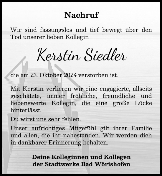 Traueranzeige von Kerstin Siedler von Allgäuer Zeitung, Kaufbeuren/Buchloe