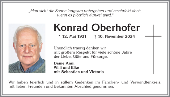 Traueranzeige von Konrad Oberhofer von Allgäuer Zeitung,Kempten