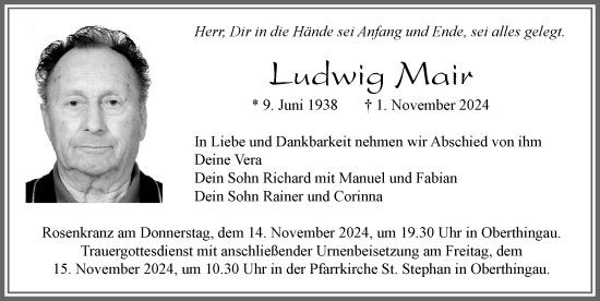 Traueranzeige von Ludwig Mair von Allgäuer Zeitung, Marktoberdorf
