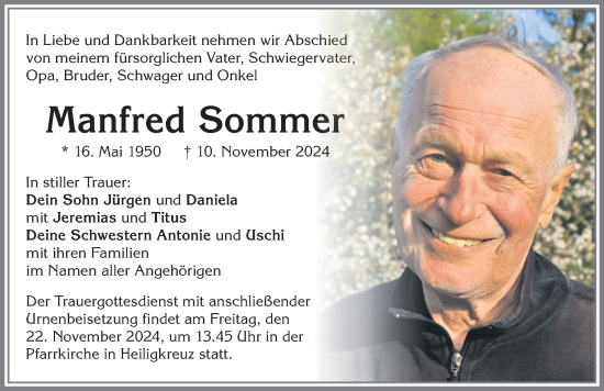 Traueranzeige von Manfred Sommer von Allgäuer Zeitung,Kempten