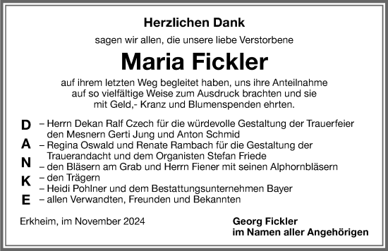 Traueranzeige von Maria Fickler von Memminger Zeitung