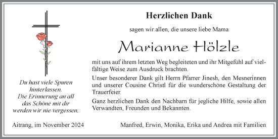 Traueranzeige von Marianne Hölzle von Allgäuer Zeitung, Marktoberdorf