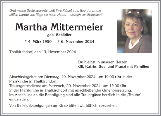Traueranzeige von Martha Mittermeier von Allgäuer Anzeigeblatt