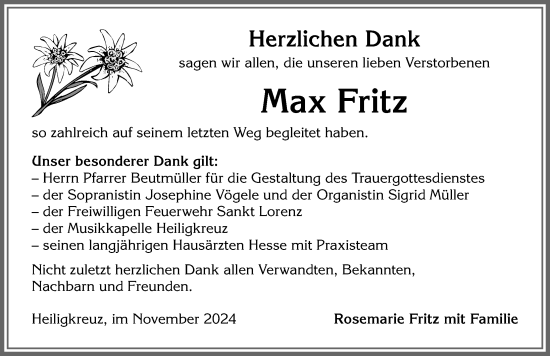 Traueranzeige von Max Fritz von Allgäuer Zeitung,Kempten
