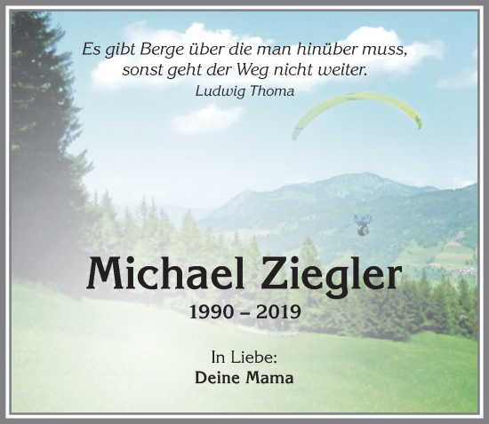 Traueranzeige von Michael Ziegler von Allgäuer Anzeigeblatt