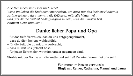 Traueranzeige von Papa und Opa  von Augsburger Allgemeine, Mindelheimer Zeitung