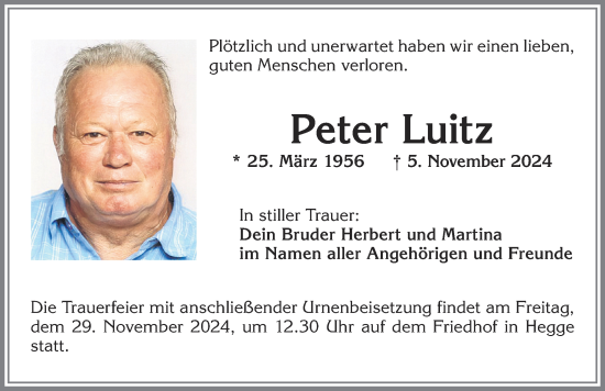 Traueranzeige von Peter Luitz von Allgäuer Zeitung,Kempten