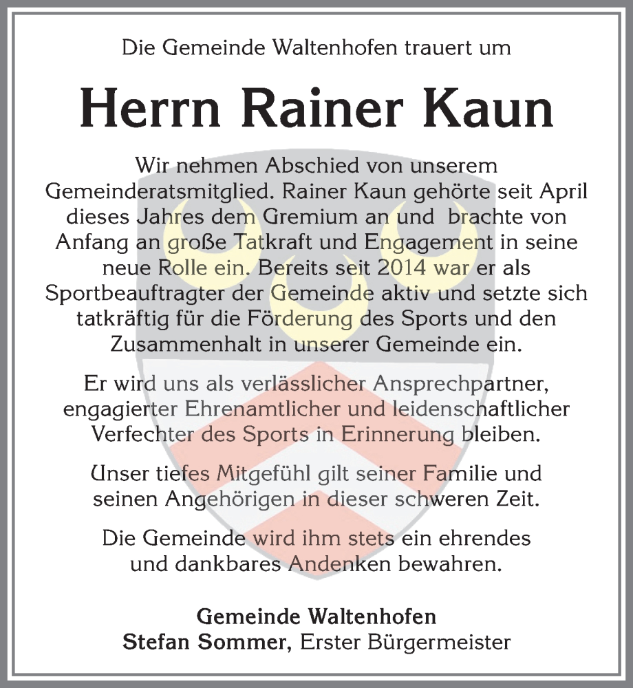  Traueranzeige für Rainer Kaun vom 02.11.2024 aus Allgäuer Anzeigeblatt