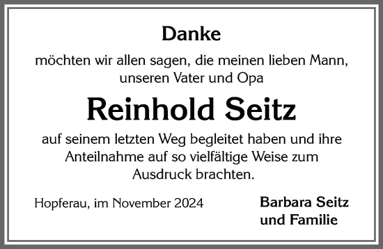 Traueranzeige von Reinhold Seitz von Allgäuer Zeitung, Füssen