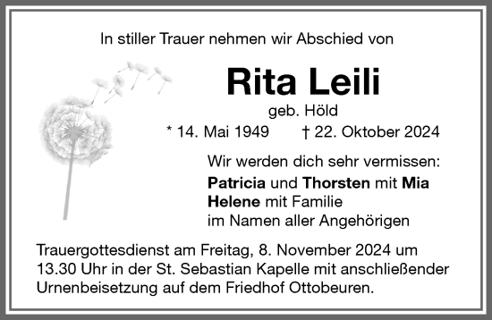 Traueranzeige von Rita Leili von Memminger Zeitung