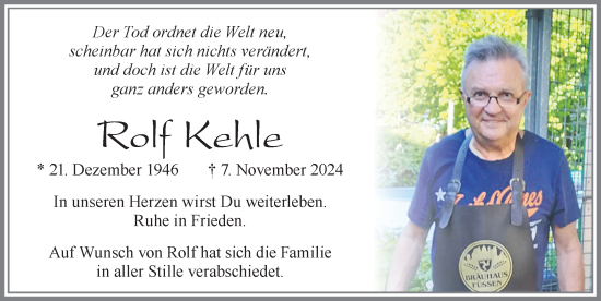 Traueranzeige von Rolf Kehle von Allgäuer Zeitung, Füssen