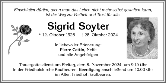 Traueranzeige von Sigrid Soyter von Allgäuer Zeitung, Kaufbeuren/Buchloe