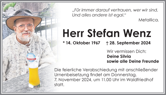 Traueranzeige von Stefan Wenz von Allgäuer Zeitung, Kaufbeuren/Buchloe