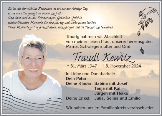 Traueranzeige von Traudl Kewitz von Allgäuer Anzeigeblatt