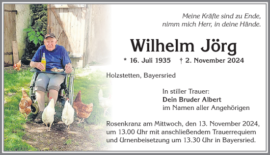 Traueranzeige von Wilhelm Jörg von Allgäuer Zeitung, Kaufbeuren/Buchloe