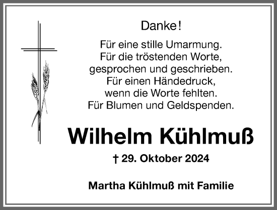 Traueranzeige von Wilhelm Kühlmuß von Memminger Zeitung