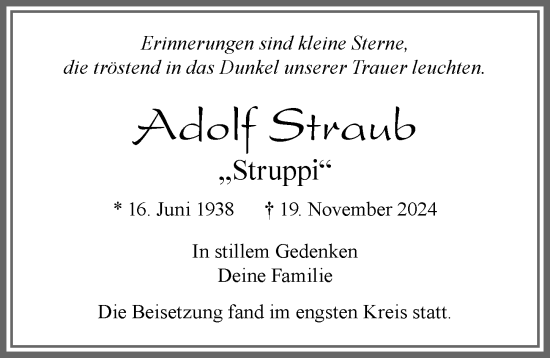 Traueranzeige von Adolf Straub von Allgäuer Zeitung, Marktoberdorf