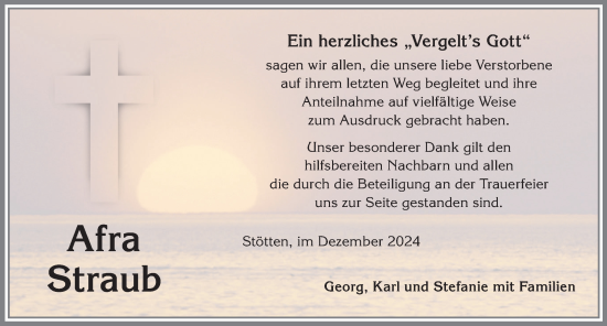 Traueranzeige von Afra Straub von Allgäuer Zeitung, Marktoberdorf