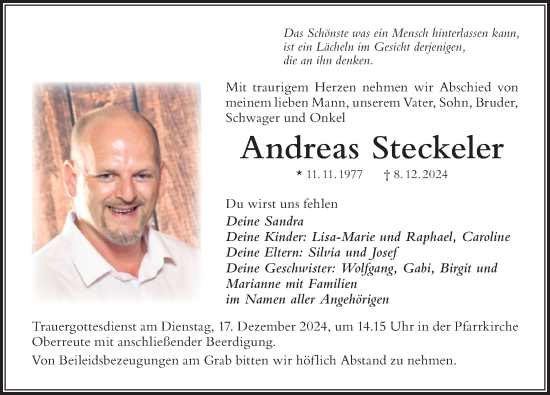 Traueranzeige von Andreas Steckeler von Der Westallgäuer