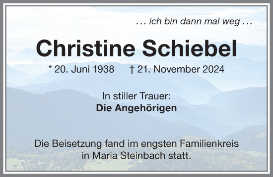 Traueranzeige von Christine Schiebel von Memminger Zeitung