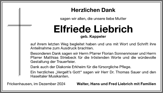 Traueranzeige von Elfriede Liebrich von Memminger Zeitung