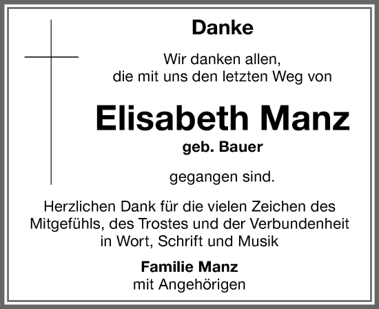 Traueranzeige von Elisabeth Manz von Memminger Zeitung