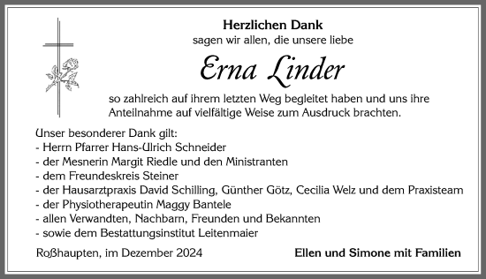 Traueranzeige von Erna Linder von Allgäuer Zeitung, Füssen