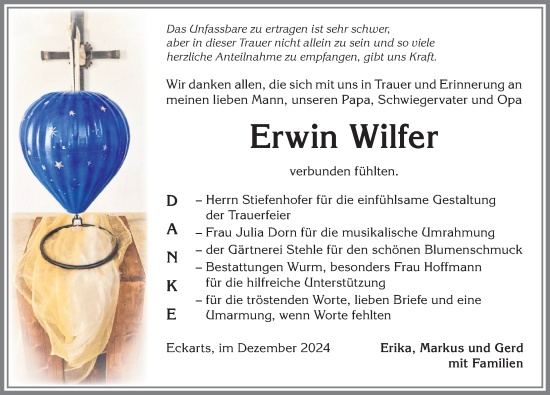 Traueranzeige von Erwin Wilfer von Allgäuer Anzeigeblatt