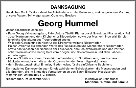 Traueranzeige von Georg Hummel von Memminger Zeitung