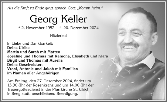 Traueranzeige von Georg Keller von Allgäuer Zeitung, Füssen