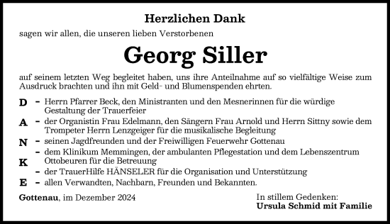 Traueranzeige von Georg Siller von Memminger Zeitung