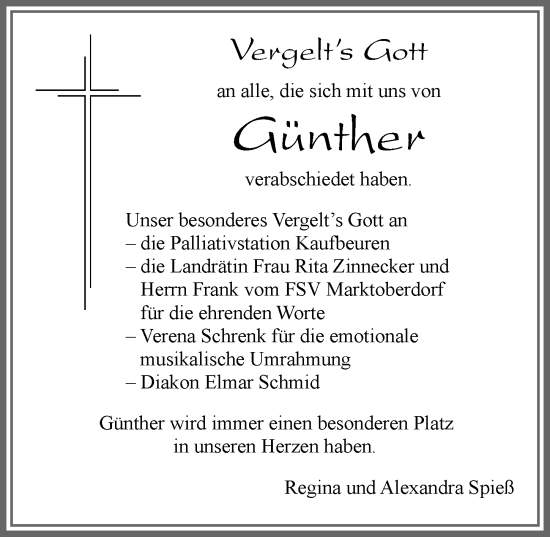 Traueranzeige von Günther  von Allgäuer Zeitung, Marktoberdorf