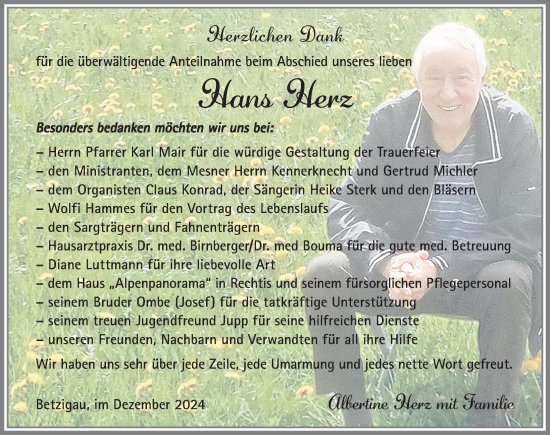 Traueranzeige von Hans Herz von Allgäuer Zeitung,Kempten