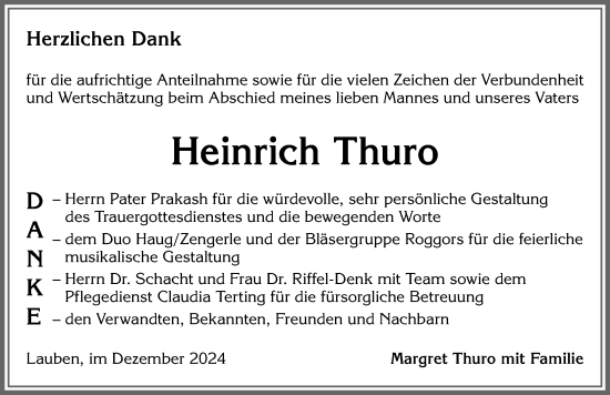Traueranzeige von Heinrich Thuro von Allgäuer Zeitung,Kempten