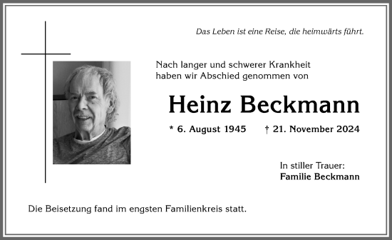 Traueranzeige von Heinz Beckmann von Allgäuer Anzeigeblatt