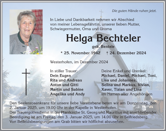 Traueranzeige von Helga Bechteler von Allgäuer Anzeigeblatt