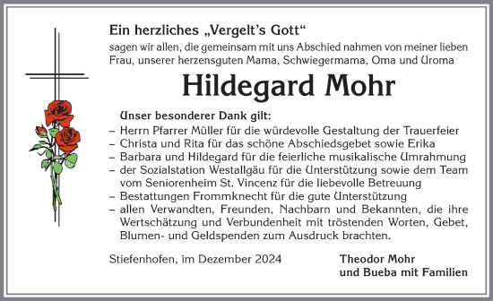 Traueranzeige von Hildegard Mohr von Allgäuer Anzeigeblatt