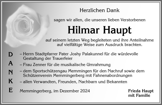 Traueranzeige von Hilmar Haupt von Memminger Zeitung