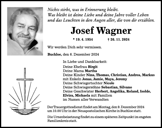 Traueranzeige von Josef Wagner von Allgäuer Zeitung, Kaufbeuren/Buchloe
