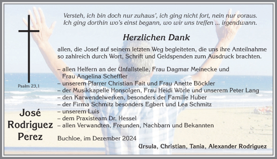 Traueranzeige von Jose Rodriguez Perez von Allgäuer Zeitung, Kaufbeuren/Buchloe