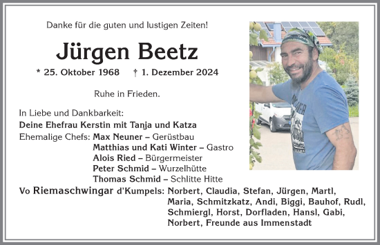 Traueranzeige von Jürgen Beetz von Allgäuer Anzeigeblatt