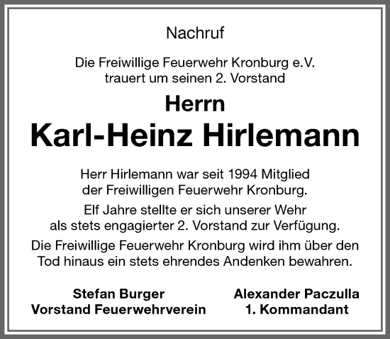 Traueranzeige von Karl-Heinz Hirlemann von Memminger Zeitung