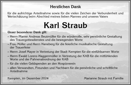 Traueranzeige von Karl Straub von Allgäuer Zeitung,Kempten